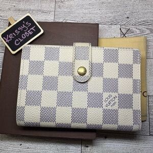💯Authentic Louis Vuitton Damier Azur Kisslock French Wallet + Box and Dustbag